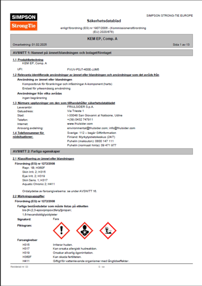 Safety data sheet KEM EP