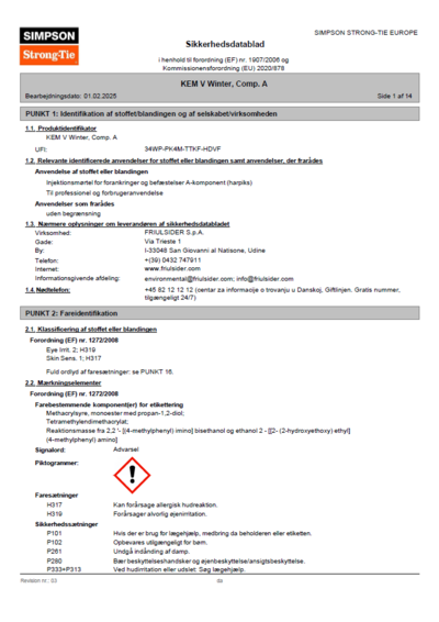 Safety data sheet KEM V Winter
